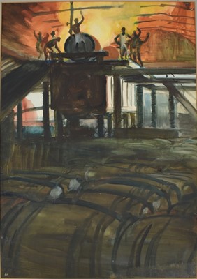 Lot 1011 - *Gerald Spencer Pryse (1882-1956) watercolour - Bulk oil plant, Burutu, 54cm x 38.5cm, titled verso, with mount, unframed