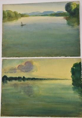 Lot 1048 - *Gerald Spencer Pryse (1882-1956) two watercolours - River landscapes the first with mountain range and the second a stormy sky, 38.5cm x 54.5cm, both titled verso, unframed (2)