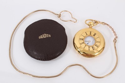 Lot 585 - Gentlemen's Gradus gold plated half hunter pocket watch with white enamel Roman numerial dial and subsidiary seconds, together with a yellow metal watch chain (tests as 9ct gold) (2).
