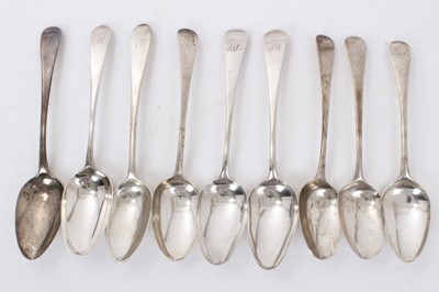 Lot 362 - Collection of nine Georgian and later silver Old English pattern table spoons