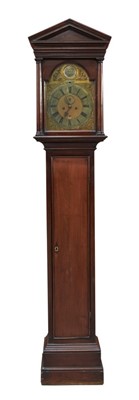 Lot 1246 - 18th century 8-day longcase clock by Jonathan Marsh, London with arched gilt and silvered dial signed in arch, strike silent slide, subsidiary seconds and date aperture, four pillar movement striki...