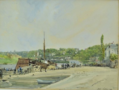 Lot 1222 - Jules Lessore (French, 1849-1892) watercolour - French Harbour, signed and dated '73, 20cm x 27cm, mounted