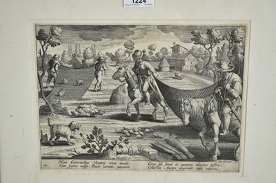 Lot 1224 - Philips Galle (1537-1612) pair of engravings after Stradanus - Hunting scenes, 22cm x 27cm, in glazed frames
