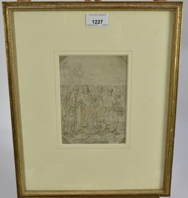 Lot 1227 - Louis Haghe (1806-1885) pencil and wash drawing - Loaves and Fishes, initialled, 17cm x 12cm, in glazed gilt frame