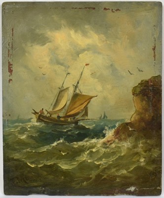 Lot 1207 - John Moore of Ipswich (1820-1902), oil on mahogany panel, marine scene, signed, 17.5cm x 14.5cm, unframed