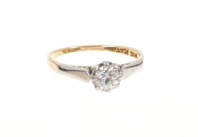 Lot 473 - Diamond single stone ring with an old cut diamond estimated to weigh approximately 0.50cts in platinum setting on 18ct yellow gold shank