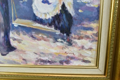 Lot 1209 - Attributed to Tom Keating (1917-1984) oil on canvas board after Pierre-Auguste Renoir - The Swing, bearing signature ‘Renoir 76’, 61cm x 51cm in gilt frame