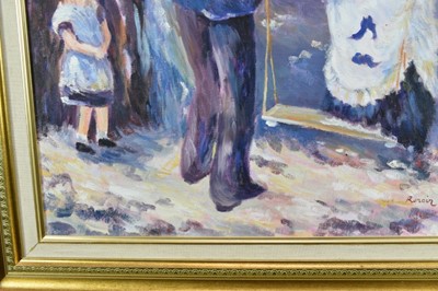 Lot 1209 - Attributed to Tom Keating (1917-1984) oil on canvas board after Pierre-Auguste Renoir - The Swing, bearing signature ‘Renoir 76’, 61cm x 51cm in gilt frame