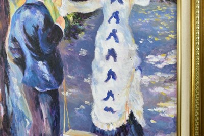 Lot 1209 - Attributed to Tom Keating (1917-1984) oil on canvas board after Pierre-Auguste Renoir - The Swing, bearing signature ‘Renoir 76’, 61cm x 51cm in gilt frame