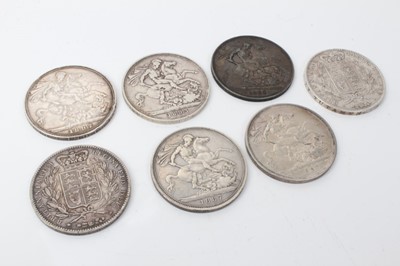 Lot 3 - G.B. - Mixed silver Victorian Crowns to include YH 1845, 1847, JH 1887 x 2, 1888, OH 1893 & 1897 (N.B. Mixed grades VG-VF) (7 coins)