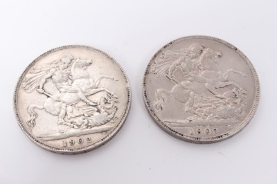 Lot 5 - G.B. - Edward VII silver Crowns 1902 x 2 GF-AVF (2 coins)