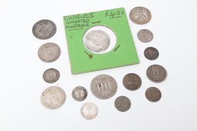 Lot 17 - G.B. - Mixed Maundy oddments to include Charles II (N.B. Undated issue) Four Pence GF-AVF, Penny AVF, (N.B. Dated issue) Three Pence 1679 VF, Two Pence 1683 (N.B. Rev: Partially double struck) othe...