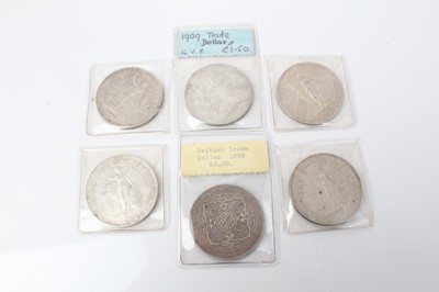 Lot 19 - G.B. - Mixed silver Trade Dollars to include 1898, 1899, 1907, 1909, 1911 & 1930 (N.B. Mixed grades but generally AVF-GVF) (6 coins)