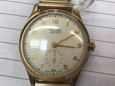 Lot 866 - 1950s 9ct gold cased Rotary Maximus wristwatch (Birmingham 1953) on gold plated bracelet