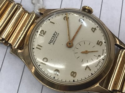Lot 866 - 1950s 9ct gold cased Rotary Maximus wristwatch (Birmingham 1953) on gold plated bracelet