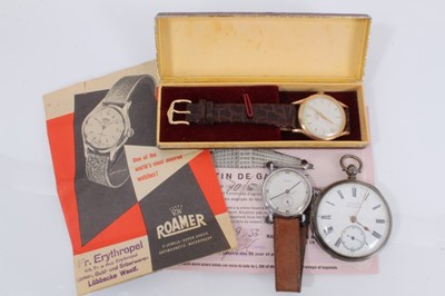 Lot 867 - Victorian silver cased pocket watch, Henex watch and Roamer Supr-Shock wristwatch