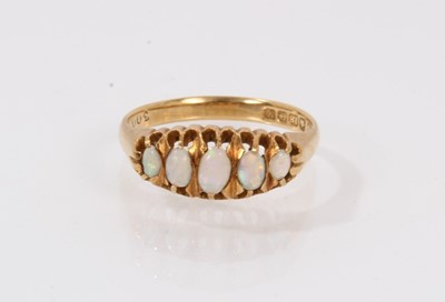 Lot 508 - Antique 18ct gold opal five stone ring
