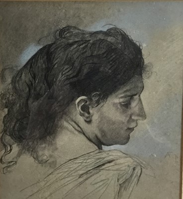 Lot 68 - Portrait of woman in profile monogrammed AF and dated '71, 20.5cm x 17cm, framed