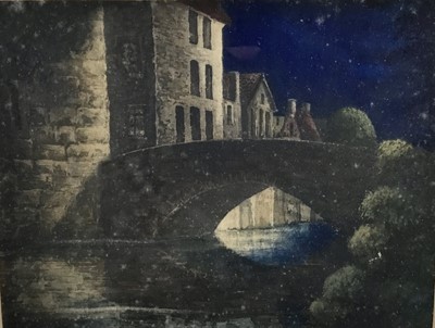 Lot 70 - Vincent Carr aquatint - Pont du Cheval Bruges, signed and titled in pencil, 21cm x 26cm, in glazed frame (55cm x 48cm overall)