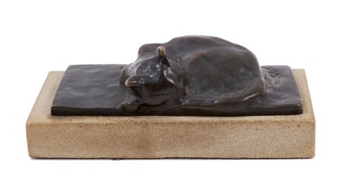 Lot 708 - Theophile Alexandre Steinlen (1859-1923) bronze sculpture, Chat Endormi, c.1900, mounted on a plinth  
Provenance: The Gillian Jason Gallery, circa late 1980s