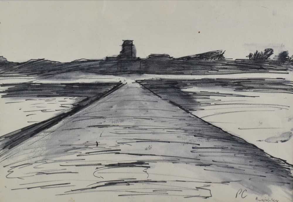 Lot 1149 - *Peter Coker RA (1926-2004) pen and wash - Harwich, monogrammed, titled and dated, 26cm x 38cm in glazed frame