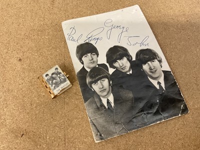 Lot 198 - Beatles photo with facsimile signatures, together with miniature album of folding stamps