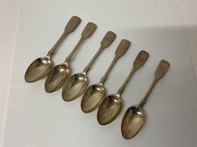 Lot 52 - Set of six Victorian silver fiddle pattern teaspoons, (London 1872), all at 4.8ozs