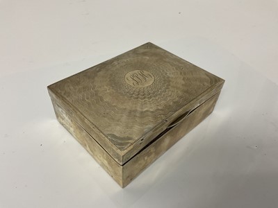 Lot 45 - George V silver cigarette box of rectangular form with engine turned decoration, (Birmingham 1925), maker SW Goode & Co, 11.5cm in overall length.