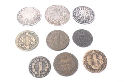 Lot 56 - France - Mixed coinage to include silver Crowns Louis XV 1724 GF, 1768 (N.B. Obv: Scratches) otherwise VF, 1814I GF and six late 18th century base metal issues, in better than average condition (9...