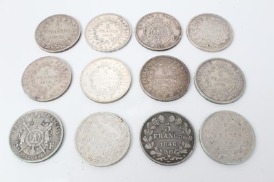 Lot 57 - France - Mixed circa mid to late 19th century silver 5 Franc coins in mixed grades F to AEF (12 coins)
