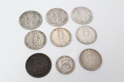 Lot 74 - G.B. - Mixed coinage to include bronze Victoria YH Penny 1869 G (rare), Edward VII silver Shilling 1905 VG (rare), Florins 1902 GF-AVF, 1903 GVF, 1909 F, 1910 GF/AVF, Half Crowns 1906 F, 1907 AF &...