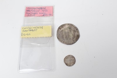 Lot 95 - G.B. - Commonwealth silver hammered coins to include Half Crown M/M Sun 1653 (N.B. Clipped, gilded & defaced) otherwise Poor and Half Groat AVF