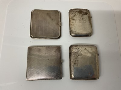 Lot 18 - George V silver cigarette case of rectangular form with engine turned decoration and gilded interior, (Birmingham 1932), maker S Blanckensee & Son Ltd, 8.1cm in overall length, together with three...