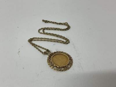 Lot 97 - Victorian gold full sovereign 1899 in 9ct gold pendant mount on chain