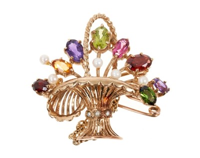 Lot 409 - Gold and multi-gem gardenia brooch