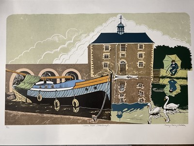 Lot 242 - Penny Berry Paterson (1941-2021) signed colour linocut print - 'Custom House Peterborough', numbered 14/22, 51cm x 82cm