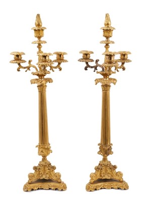 Lot 705 - Pair of 19th century French ormolu candlesticks