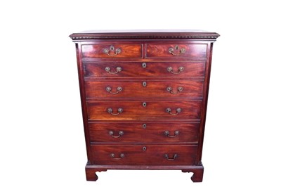 Lot 1323 - George III tall chest, with fluted column angles and original fittings