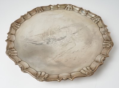 Lot 239 - Impressive George II silver salver with engraved armorial crest and provenance.