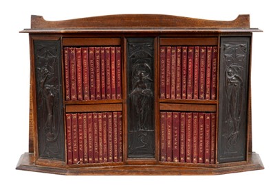 Lot 807 - Art Nouveau oak bookcase containing complete Shakespeare