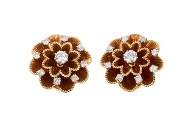 Lot 416 - Pair of Cartier gold and diamond earrings