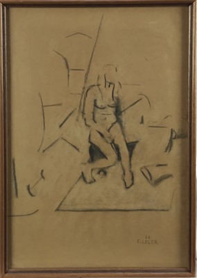 Lot 178 - F. Leger, 1930s charcoal drawing of a seated female nude, signed and dated '30, 46cm x 31cm, in glazed frame