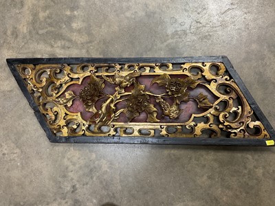 Lot 185 - Old Chinese carved wood and lacquered panel
