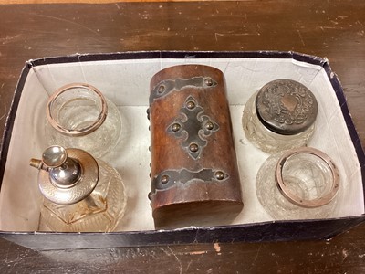 Lot 77 - Dome top scent bottle box, silver rim crackle glass pots etc