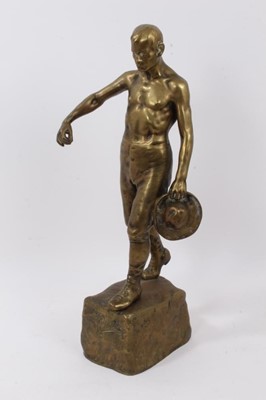 Lot 791 - J Abschlag: antique bronze figure of a labourer, hat in hand, on signed plinth, 47cm high