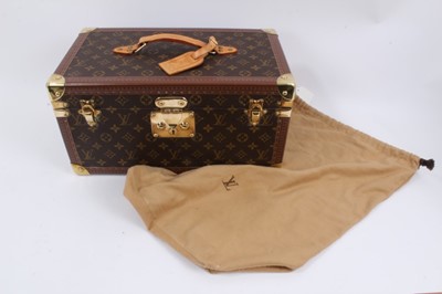 Lot 2089 - Louis Vuitton vanity case with fitted interior, signature monogrammed and brass fittings, together with a Louis Vuitton purse and Louis Vuitton key fob with two keys, label numbered 1029952, lock a...