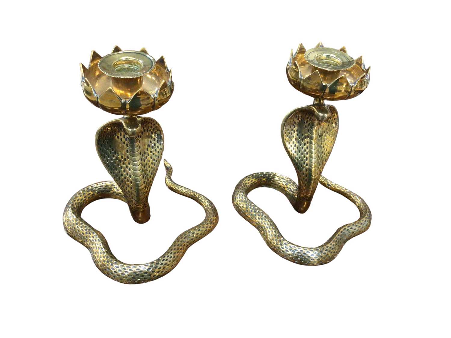 Lot 22 - Pair 'cobra' candlesticks
