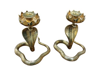 Lot 22 - Pair 'cobra' candlesticks