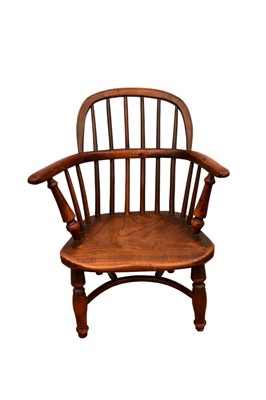 Lot 1386 - Early 19th century yew and elm  childs' chair with hoop stretcher