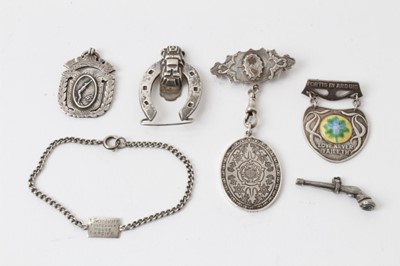 Lot 242 - 1930s silver and enamel Norland Institute medal awarded to Adene Sweet-Escott 1929-1936, three other silver fobs and a brooch